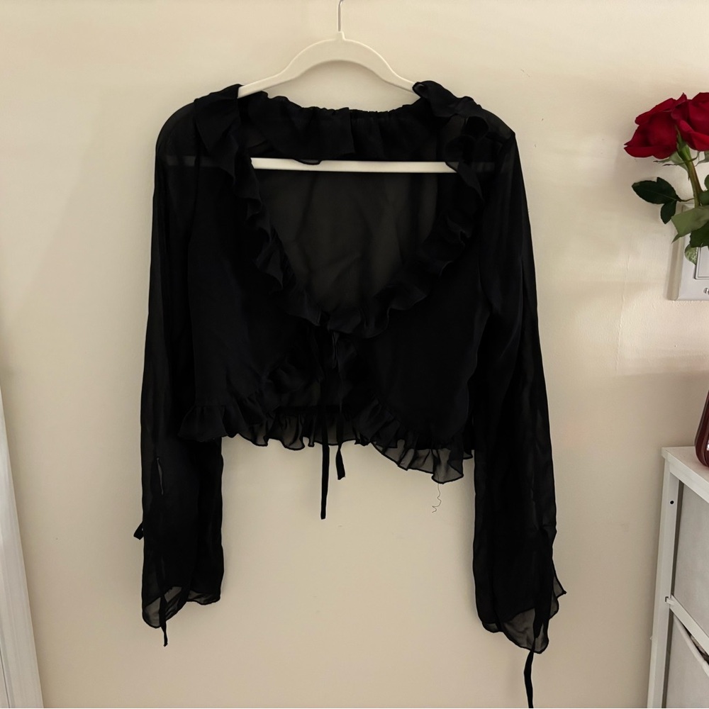Elegant Black Ruffled Women's Top